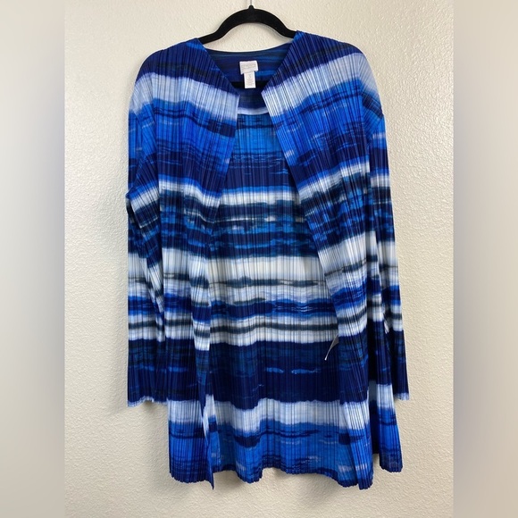 Chico’s Collection Open Front Blue Tie Dye Career Office Long Sleeve Cardigan XL - Picture 1 of 12